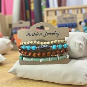 Fashion Jewelry Turquoise and Brown Beaded Bracelet Set